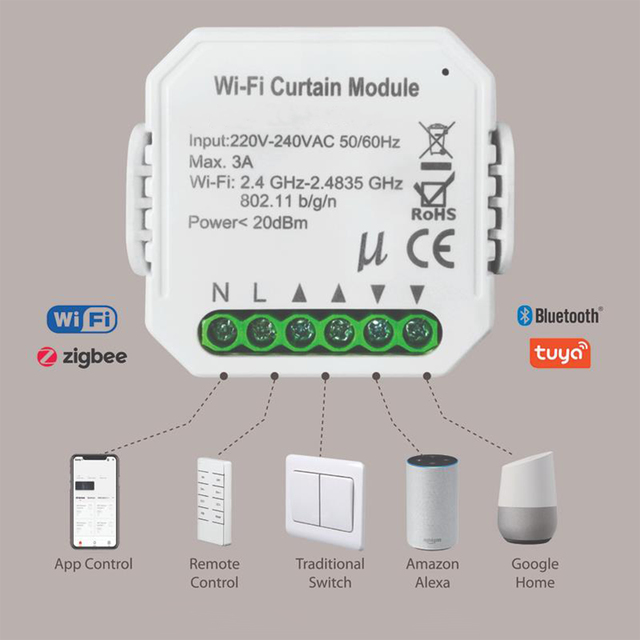 Universal Smart Home for Tuya WiFi RF Remote Control Wall Switch for Curtains Blinds Roller Shutter and Garage Door Switch
