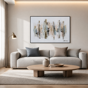 Pintura al óleo abstracta texturizada hecha a mano trazos verticales con detalles dorados sobre fondo blanco lienzo arte de pared <span class=keywords><strong>para</strong></span> decoración del hogar - Product Image 1