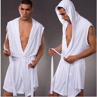 Robe d'été pour hommes Robe de bain en soie de lait lisse Sexy pyjamas vêtements de nuit Hombre sans manches à capuche décontracté peignoir chemise de nuit