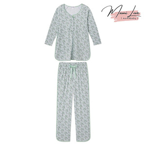 Ensemble pyjama d'allaitement 2 pièces respirant en modal/coton à imprimé floral avec fermeture pull-over et <span class=keywords><strong>pantalon</strong></span> de pyjama pour femmes enceintes - Product Image 1
