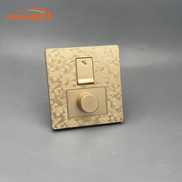 Panel de Interruptor de Pared con Textura Dorada de 86 mm, Interruptor de Luz de 2 Botones + Regulador de Velocidad de Ventilador, Interruptor Atenuador de 10 A, Panel Decorativo para PC, Uso Doméstico