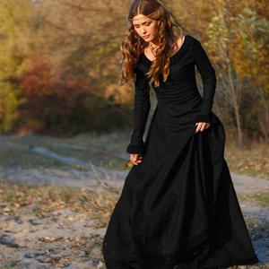 <span class=keywords><strong>Robe</strong></span> maxi rétro médiévale de princesse multicolore - Manches longues - Taille cintrée - Halloween - Cosplay - Fête - Style pastoral européen - Jeu de rôle - Product Image 2