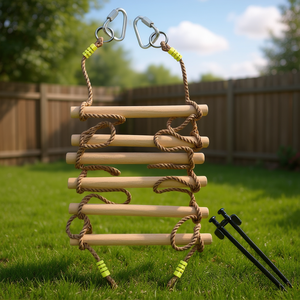 Échelle à cordes pour enfants Db Kids, 6,5 pieds, en bois et en corde, équipement de terrain de jeu extérieur pour enfants de 5 à 7 ans, unisexe - Product Image 2