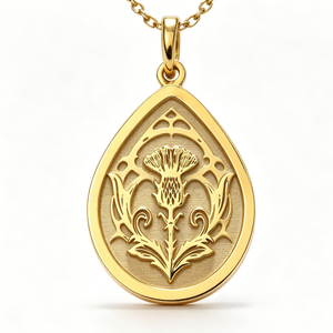 Medalla Circular Chapada en Oro con Diseño Tallado de Flor de Cardo, Colgante de Latón, Joyería - Product Image 6