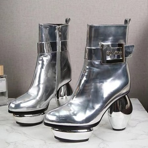 Unique Round Ball Heels Women Patent Silver Ankle <b>Boots</b> High Platform Custom Short Booties Leopard Metal Decor Shoes - Product Image 5
