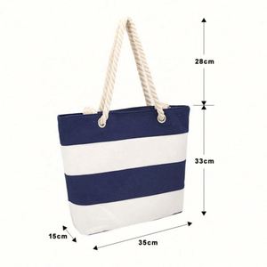 Sac à bandoulière en toile de coton personnalisé avec impression de fil, pour la plage, le shopping, l'été, avec fermeture éclair, pour femme, vente en gros - Product Image 3