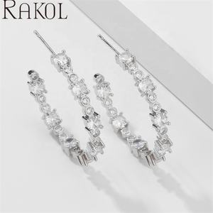 RAKOL EP5536 Trendy CC Style Silver-Plated Zircon Brass Fashion Shopping Wedding Pendientes de mujer - Product Image 4