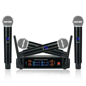 4 mics Wireless microphone system 4-channel handheld lavalier headset microphone system for karaoke church performance meeting