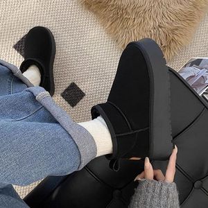 <span class=keywords><strong>Botas</strong></span> de nieve sin cordones de suela gruesa para mujer de talla grande PU <span class=keywords><strong>plataforma</strong></span> superior tobillo cálido antideslizante forro de terciopelo zapatos de algodón - Product Image 5