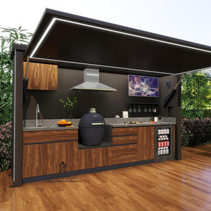 Cuisine extérieure avec barbecue et réfrigérateur, structure en alliage d'aluminium, armoire en bois, étanche, pour jardin, terrasse, patio, séjour - Product Image 1