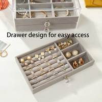 Organisateur de Présentation de Bijoux en Velours et Acrylique Transparent avec Tiroirs, Boîte à Bijoux Transparente pour Boucles d'Oreilles, Bagues et Colliers