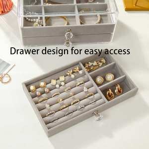 Acrilico trasparente in velluto gioielli portaoggetti anelli collane espositore portagioie con cassetti Top trasparente - Product Image 5