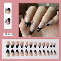 24 Uñas Postizas de Acrílico con Pedrería y Perlas Blancas, Diseño de Lazo, Almendradas, Estilo Francés Dulce, Cobertura Completa