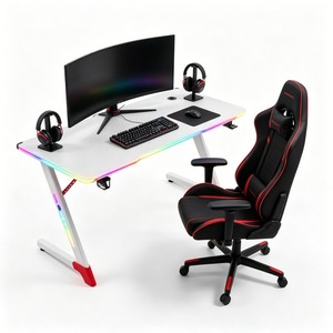Scrivania da Gaming RGB a Forma di Z, Tavolo per Computer con Illuminazione LED, Scrivania in Fibra di Carbonio con Gancio per Cuffie e Portabicchieri - Product Image 2
