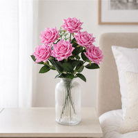 Prix d'usine – Fleurs artificielles de roses pour la décoration de la maison et des mariages, arrangements décoratifs en soie et plastique au toucher réel