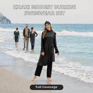 Wholesale 2 Piece <b>Islamic</b> <b>Swimwear</b> for Women Modest Burkini High Cut Front Logo Quick Dry Long Sleeve Pants Hijab Set - Product Image 2