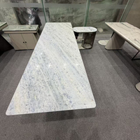 Table en marbre bleu océan Cristalita naturel 2600x800mm avec base en similicuir pour bureau, salle à manger, vente en gros