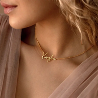 Collier avec pendentif en acier inoxydable plaqué or 14 carats personnalisé pour femme IVANDA, avec plaque de nom, lettre, gravable, chaîne, accessoire de bijoux