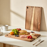 Acacia houten snijplank set, houten keuken snijplanken met sapgootjes en ophanggaten, snij- en serveerplanken