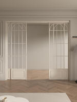 Puerta de Vidrio con Marco Negro Vintage y Parte Superior Arqueada, Puerta Interior de Doble Apertura para Entrada, Pasillo, Dormitorio y Estudio