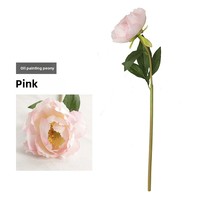Dekorasi Ruang Tamu Bunga Peony Buatan Tiruan untuk Pajangan Jendela Mal, Buket Tunggal dengan Cetakan Layar, Model Pernikahan