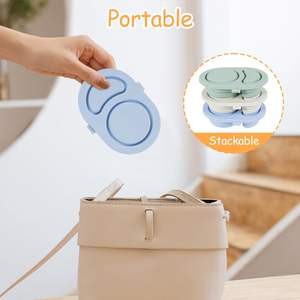 Reusable Silicone Snack Container with Lids BPA Free 2 Compartments Leak-proof Food Storage <b>Box</b> for Salad Dressing Sauces - Product Image 6