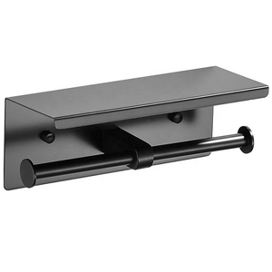 Porte-rouleau de <span class=keywords><strong>papier</strong></span> <span class=keywords><strong>toilette</strong></span> rectangulaire noir mat avec étagère, vis dissimulées, en acier inoxydable, moderne et décoratif, pour salle de bain et hôtel - Product Image 5