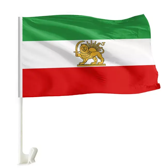 Kualitas Tinggi Lama Bersejarah Iran dengan Mahkota Singa Bendera Mobil Pasca-revolusi Pemerintahan Bendera Iran Persia