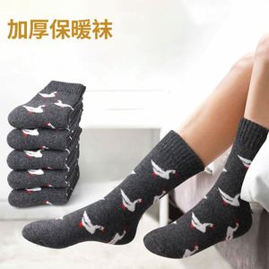 5 paires/sac hiver femmes chaussettes thermiques Extra épaisses mi-mollet tricoté motif de canard éponge intérieur maison chambre chaussettes décontracté quotidien - Product Image 4