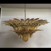 Lustre en verre de Murano artisanal personnalisé, orange et rose, à deux niveaux, style vintage, pour la décoration du salon