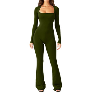 Kadınlar Yoga kıyafeti Set açık geniş bacak pantolon egzersiz spor tek parça Flare bacak tulum - Product Image 1