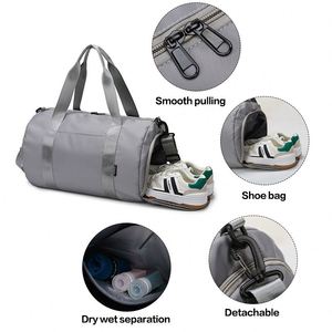 Sac de sport multifonctionnel de voyage grande capacité, couleur unie, simple, pour fitness, séparation sec/humide, avec logo imprimé, idéal pour le yoga - Product Image 4