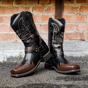 <strong>Men's</strong> Winter Casual <strong>Tall</strong> <strong>Boots</strong> with Embroidery Square Toe and Chunky Heel Slip Resistant Cowboy <strong>Boots</strong> - Product Image 2