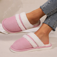 Chaussons en fourrure de lapin en stock pour l'exportation, doublure polaire épaisse, semelle antidérapante, pour intérieur