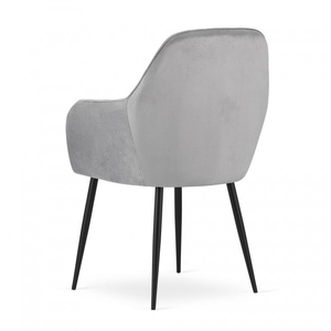 Silla de comedor de tela de terciopelo acolchado gris claro de lujo con reposabrazos - Product Image 3