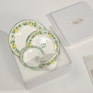 Service de table en porcelaine motif citron, vaisselle émaillée pour la maison et la cuisine, assiettes, tasses, soucoupes, mugs, bols, ensemble de vaisselle en céramique avec logo - Product Image 3