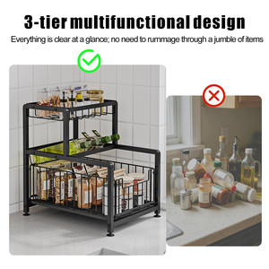 3-Tier Height Adjustable Thickened Metal Pull Out Cabinet Shelf Slide Out <b>Under</b> Sink Organizer 3 Tier Spice Storage Drawer Rack - Product Image 2