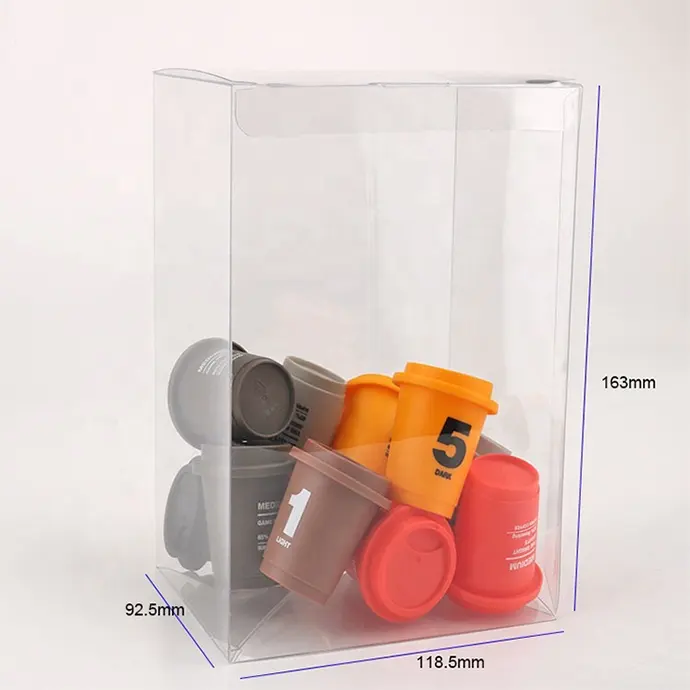 Sert yığını katlanır stokta 0.5 MM asetat PVC PET kutu dört inç koruyucusu kabul özel oyuncaklar ambalaj kutusu