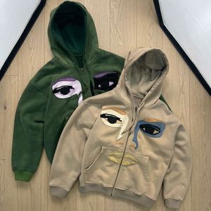 เสื้อฮู้ดซิปผู้ชายผ้าฝ้ายฟลีซหนานุ่มสไตล์สตรีทแวร์ ปักลาย 3 มิติ แบบนามธรรม รับผลิตตามสั่งขายส่ง - Product Image 1