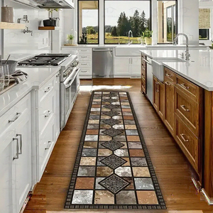 พรมครัวกันลื่นโพลีเอสเตอร์ทันสมัยหรูหรา ลายพิมพ์นามธรรมสีขาว เบจ น้ำตาล - Product Image 3