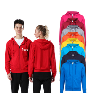 Sweat à <span class=keywords><strong>capuche</strong></span> en coton essentiel personnalisé de haute qualité pour hommes, fermeture à glissière complète, épais et chauffant, design gris rouge décontracté pour l'hiver - Product Image 2