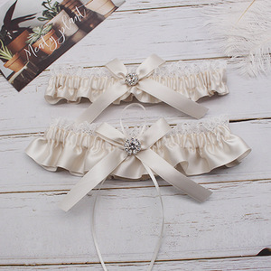 Sexy satén nupcial <span class=keywords><strong>liga</strong></span> con diamantes de imitación y nudo de lazo de encaje de novia de la <span class=keywords><strong>boda</strong></span> - Product Image 1