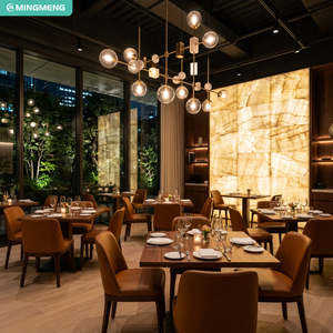 Modern Luxury Restaurant Dining <b>Set</b> Solid Wood Table And Brown PU Leather Upholstered Chairs For Fine Dinning Hotel Bistro - Product Image 1