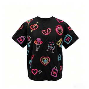Camisetas Negras de <span class=keywords><strong>Cuello</strong></span> Redondo con Lentejuelas de Alta Calidad y Lindos Estampados, Ropa de Moda para <span class=keywords><strong>Mujer</strong></span>, Camisetas de Algodón Personalizadas de Secado Rápido y Manga Corta - Product Image 3