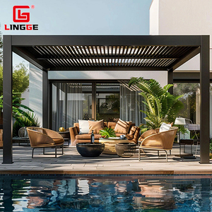 Pérgola Esquinera Resistente al Viento e Impermeable con Puerta <span class=keywords><strong>de</strong></span> Vidrio, Instalación <span class=keywords><strong>en</strong></span> Pared, Cubierta <span class=keywords><strong>de</strong></span> Patio con Persianas Eléctricas y Rejilla - Product Image 1