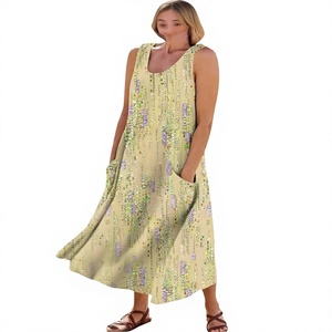 <span class=keywords><strong>Robe</strong></span> ample en <span class=keywords><strong>lin</strong></span> et coton pour femmes rondes, style bohème, sans manches, col rond, tendance abstraite, en stock - Product Image 1