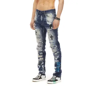 New Styles Patchwork Ripped Premium Denim Bootcut Gay Men In Tight Men Slim Jeans