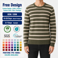 Pull rayé pour homme de haute qualité, col rond, vert olive, beige, tricot côtelé, usine OEM ODM