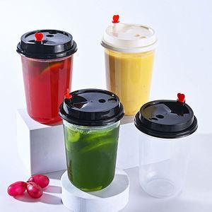 Gobelet en plastique jetable transparent en PP de 500 ml (90-16 oz) avec couvercles, forme en U, pour boissons froides, thé au lait Boba, café, avec logo personnalisé - Product Image 5