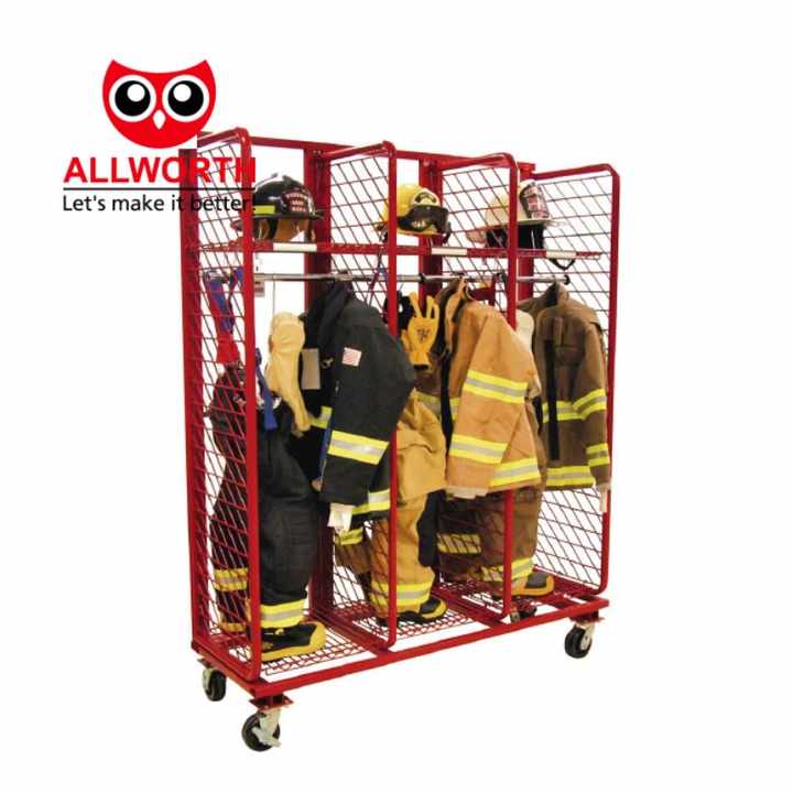 Red Fireman Storage Gear Rack with Heavy Hanger Cintres Lourds